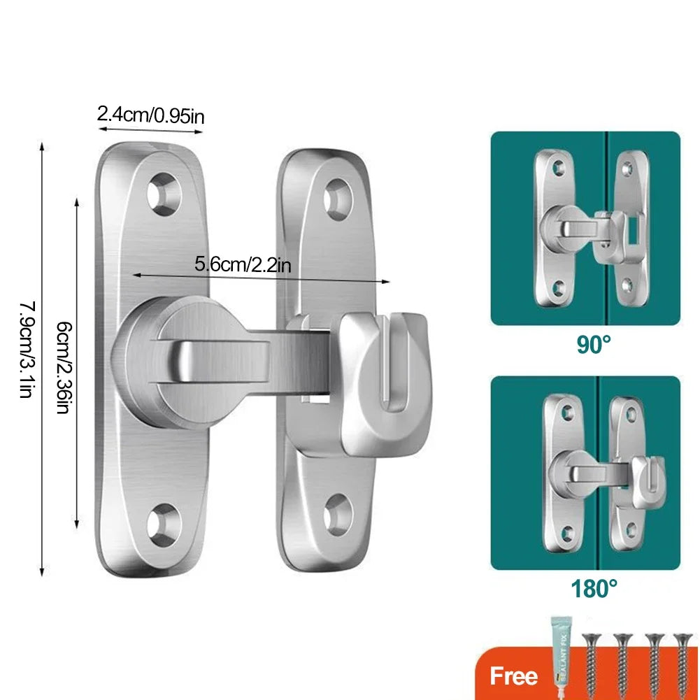 Heavy Alloy Safety Sliding Door Lock 90/180 Degree Flip Hardware Anti-theft Lock Zinc Alloy Door Bolt Safety Lock HIP Silver