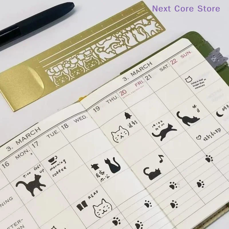 Cute Cat Brass Ruler Bookmark – 2-in-1 Measuring & Page Marker Ruler Bookmark HIP