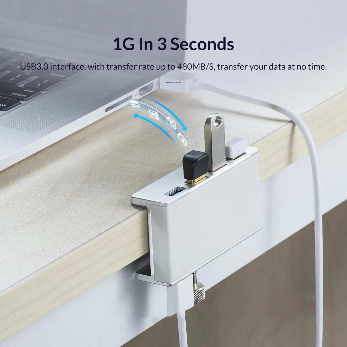 6-in-1 Clip-On USB 3.0 Hub 5Gbps – Aluminum + TF Card Slot USB Hub HIP