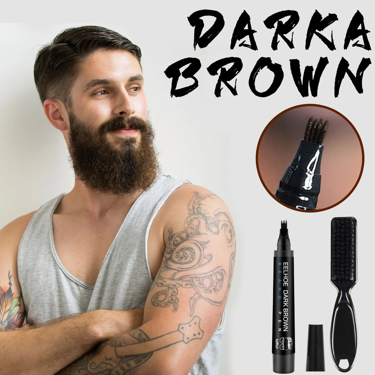 Beard Filling Pen Kit Four Prong Beard Filler Pencil With Beard Brush Waterproof Male Moustache Repair Shaping Coloring Pen HIP