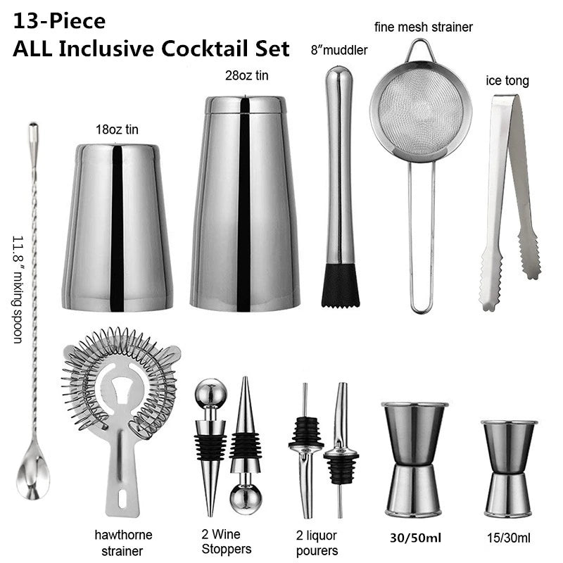 13-Piece Stainless Steel Cocktail Shaker & Bar Tool Set Cocktail Bar Tool Set HIP