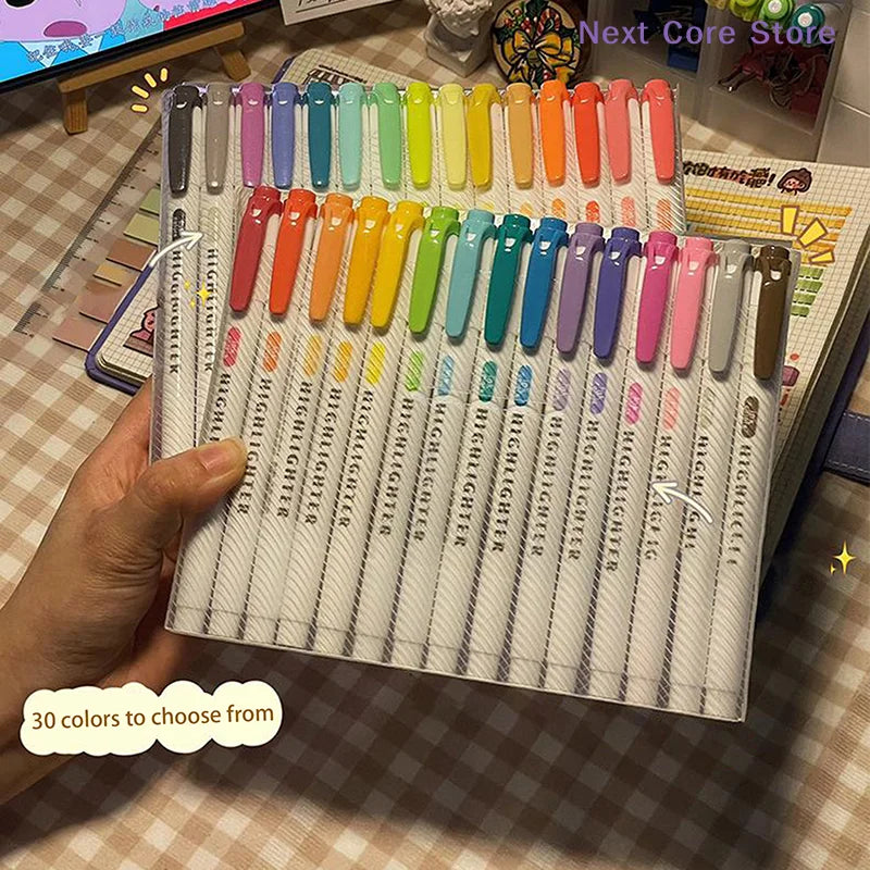 15-Color Double-Ended Highlighter Pen Set | Pastel Markers Highlighter Marker Set HIP