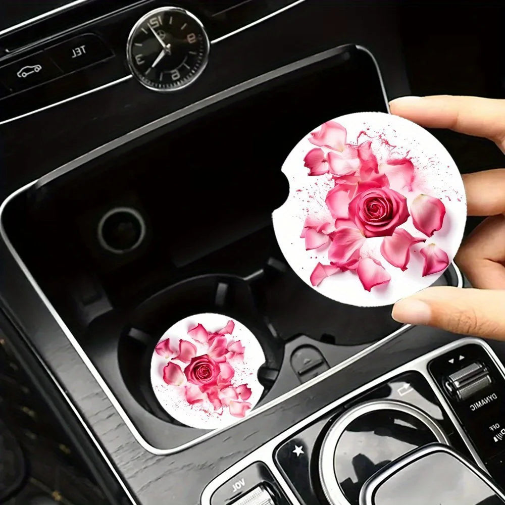Rose Car Coasters – Waterproof & Heat Resistant | HIP Car Cup Holder Coaster HIP
