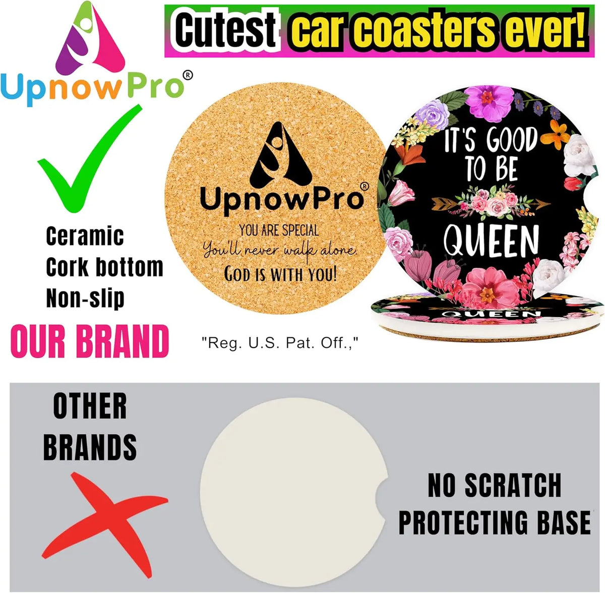 Flower Car Cup Holder Coasters 2-Pack | Non-Slip Ceramic Car Cup Coasters HIP