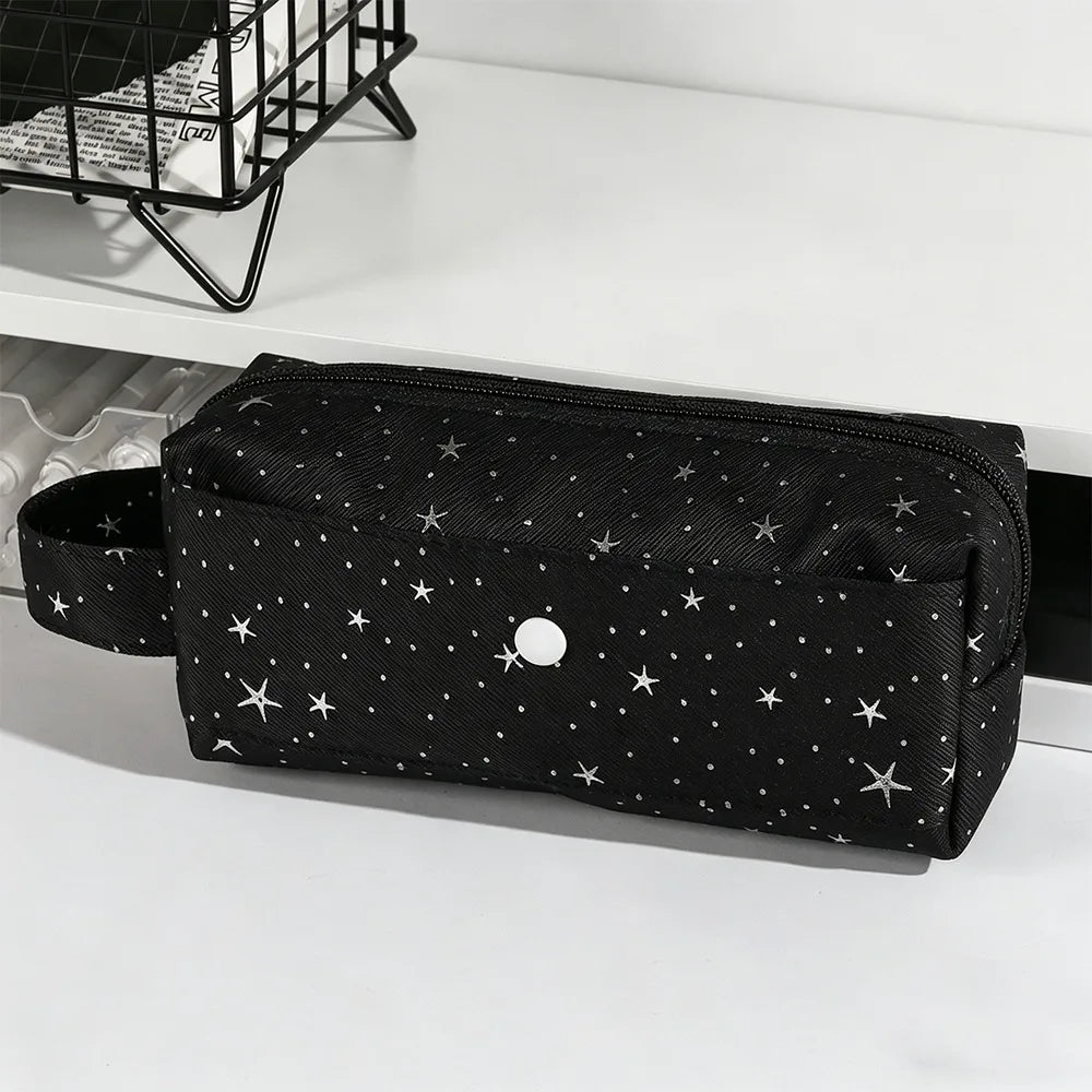 Star Print Large Capacity Pencil Case – Handheld Pen Bag Pencil Case HIP Black
