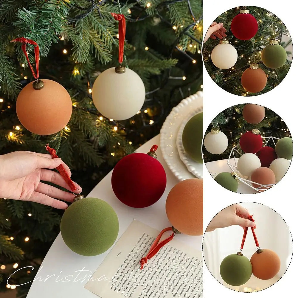 6-Pack Velvet Christmas Ball Ornaments – 8CM Flock Set Christmas Ornament Set HIP