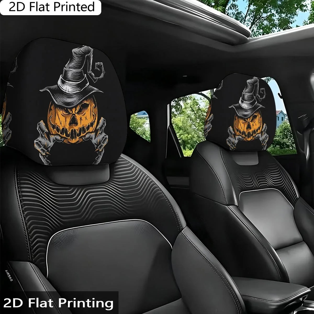 2-Pack Halloween Pumpkin & Wizard Hat Car Pillow Covers Holiday Pillow Covers HIP black