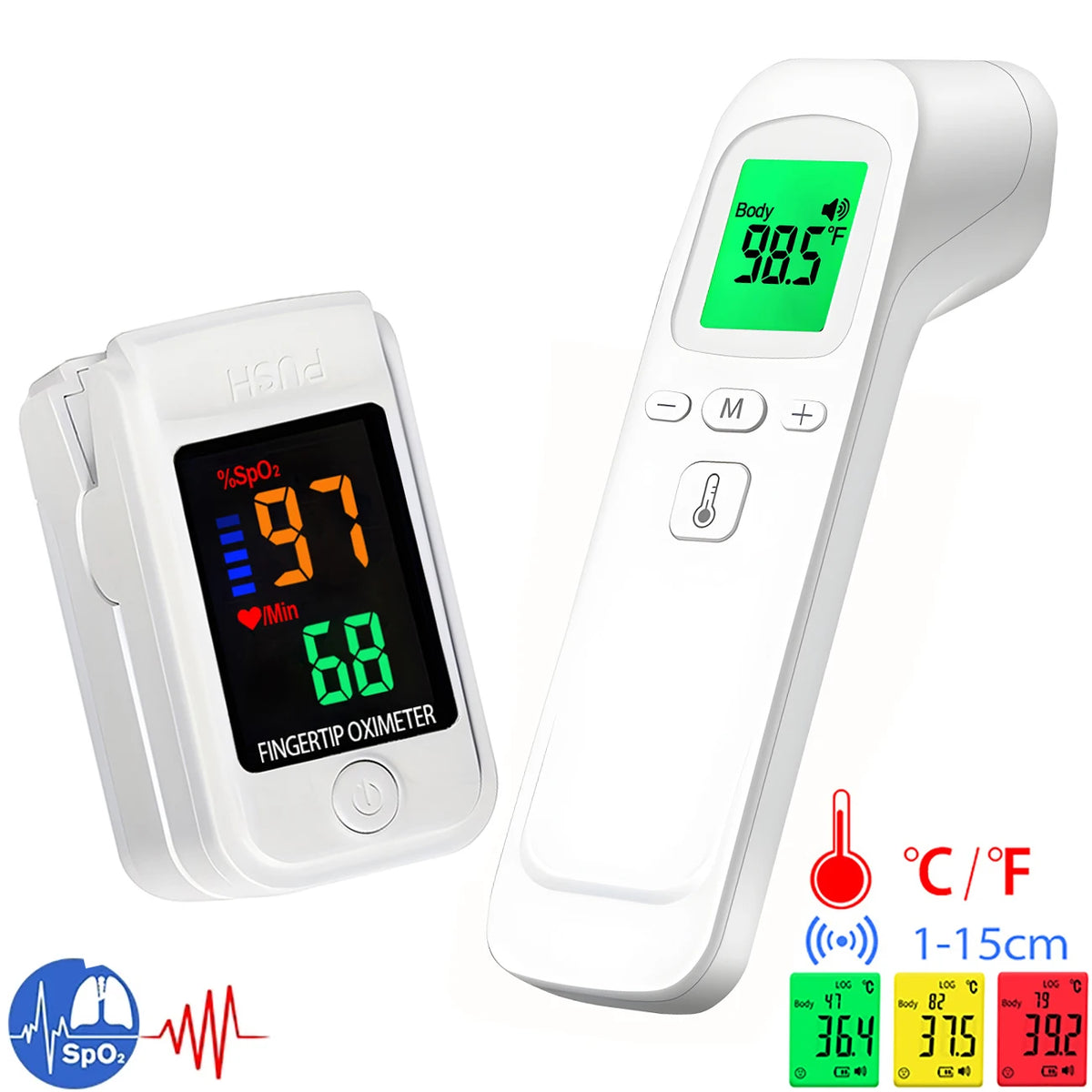 Non-Contact IR Thermometer & Finger Pulse Oximeter Kit Health Monitoring Kit HIP