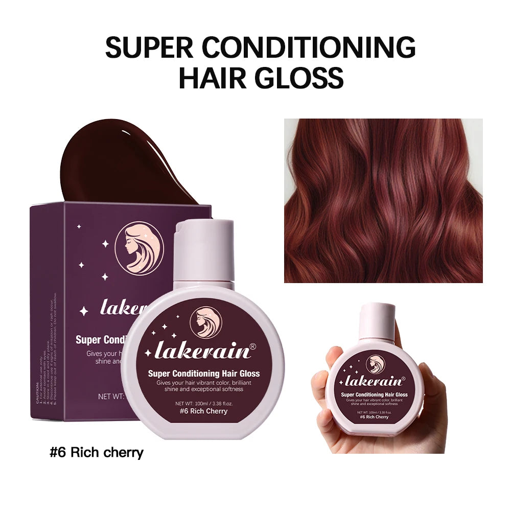 Hair Glaze Super Gloss Color Conditioning Gloss Rinse Out Semi-Permanent Hair Gloss that Enhances Color Nourish and repair Easy HIP 6 Rich Cherry