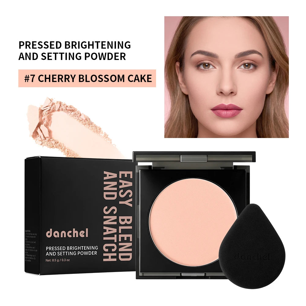 Matte Full Coverage Pressed Powder Foundation With Puff Applicator Waterproof 24H Fresh Wear Weightless Oil Control Cosmetics HIP 7Cherry Blossom Cake