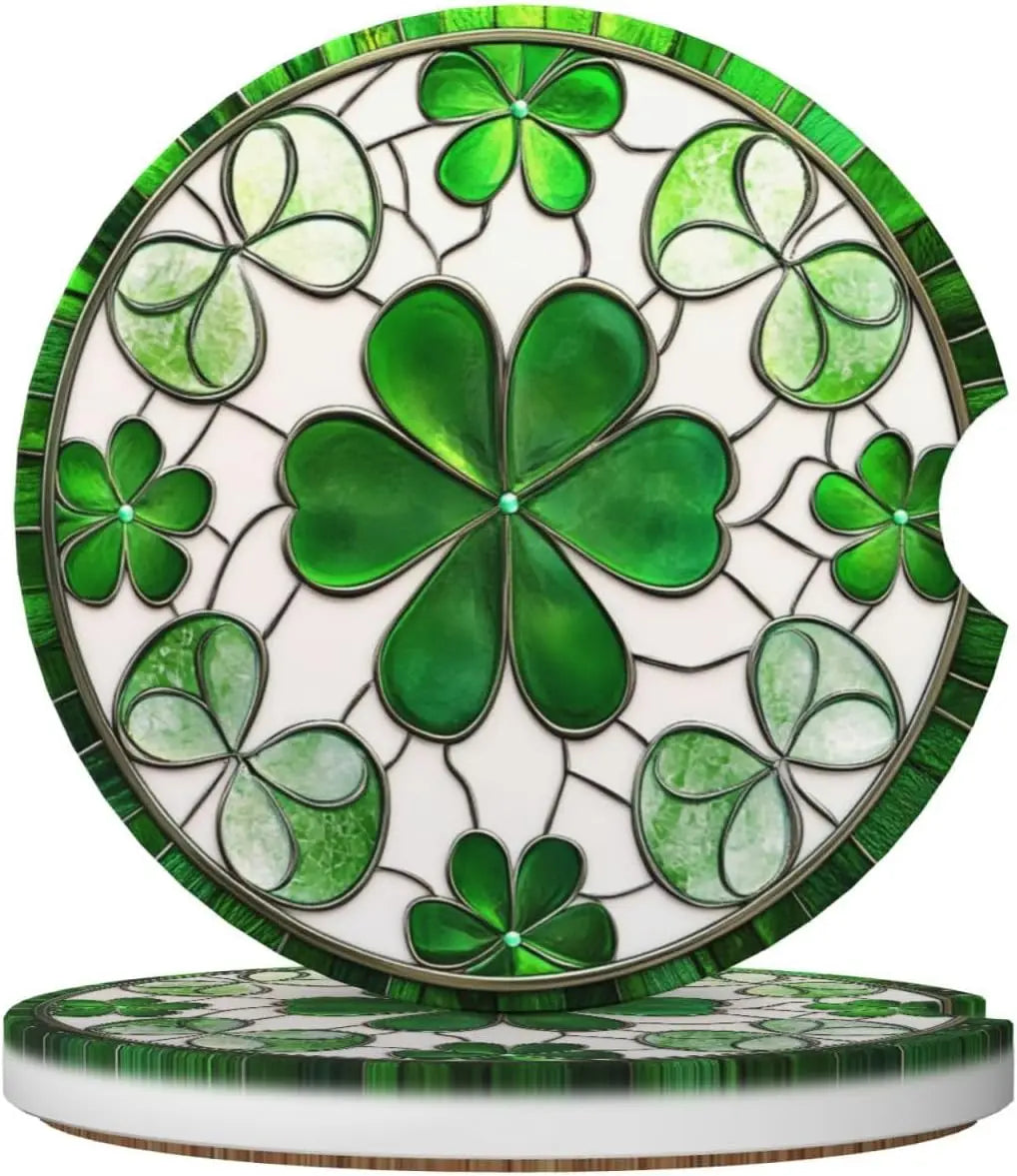 St. Patrick's Day Rabbit Ceramic Car Coasters – 2-Pack Ceramic Car Coasters HIP Color-2 Other