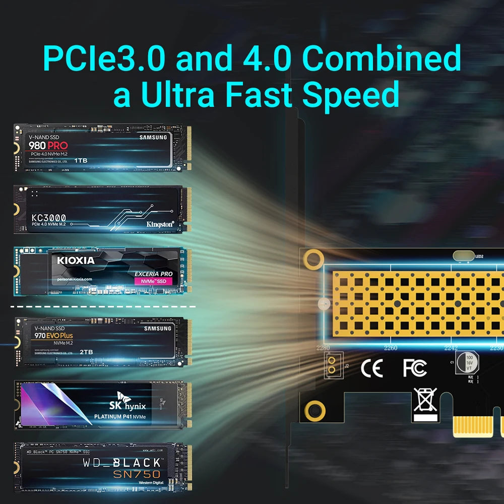M.2 NVMe to PCIe X4 Adapter Card – 64Gbps, PCIe 4.0 PCIe SSD Adapter Card HIP