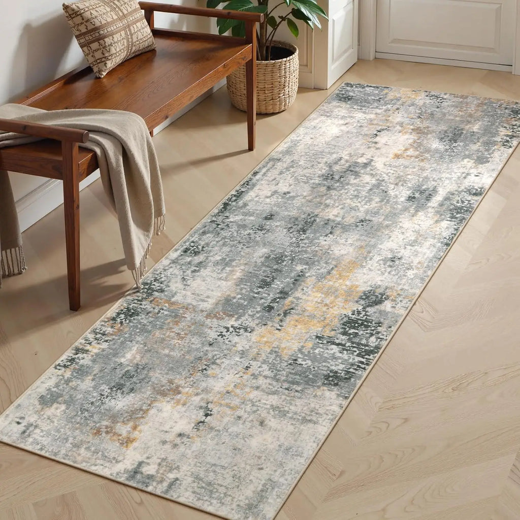 Nordic Abstract Runner Rug – Non-Slip Blue Gold Floor Mat Hallway Runner Rug HIP 2 50X150cm-Felt