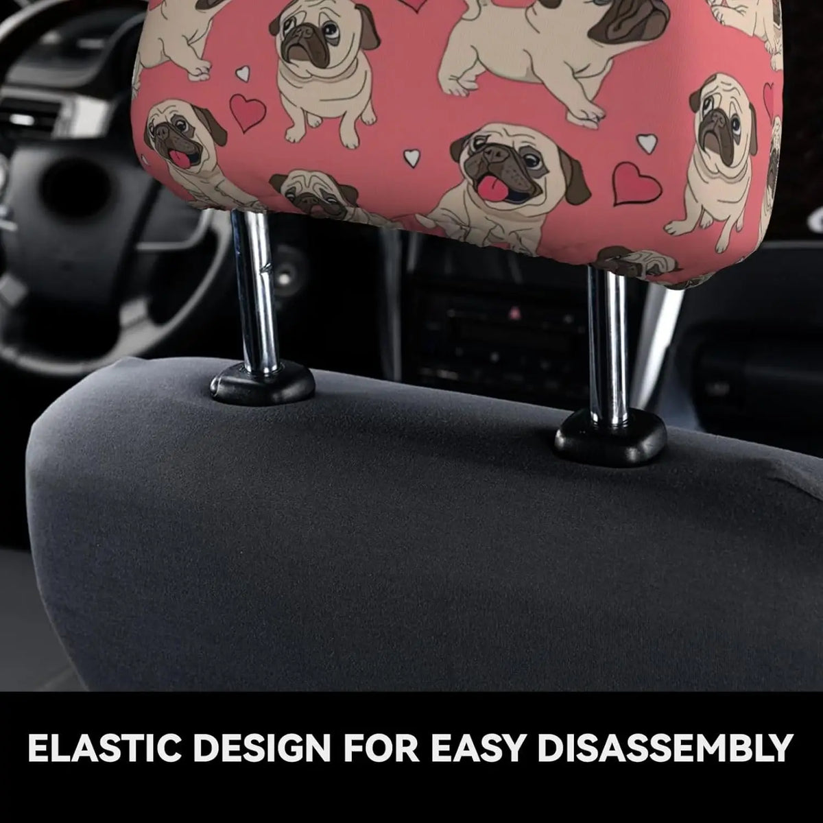 Cartoon Pug Dog Car Headrest Covers – Set of 2 | Universal Car Headrest Cover HIP