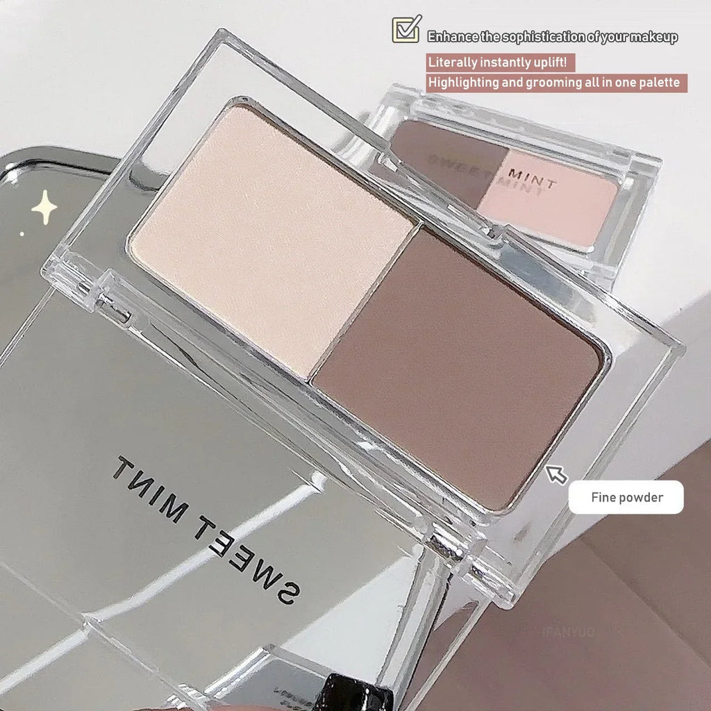 Two Colors Grey Nose Shadow Powder Matte Highlighting Contouring Platter Cheek Side V Face Matte Sculpting 2 in 1 Makeup Palette HIP