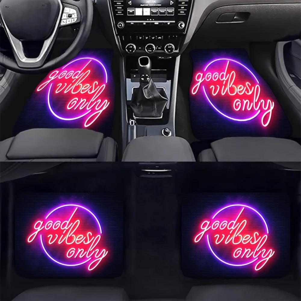 4-Piece UV Reactive Good Vibes Only Flannel Car Floor Mats Car Floor Mats HIP