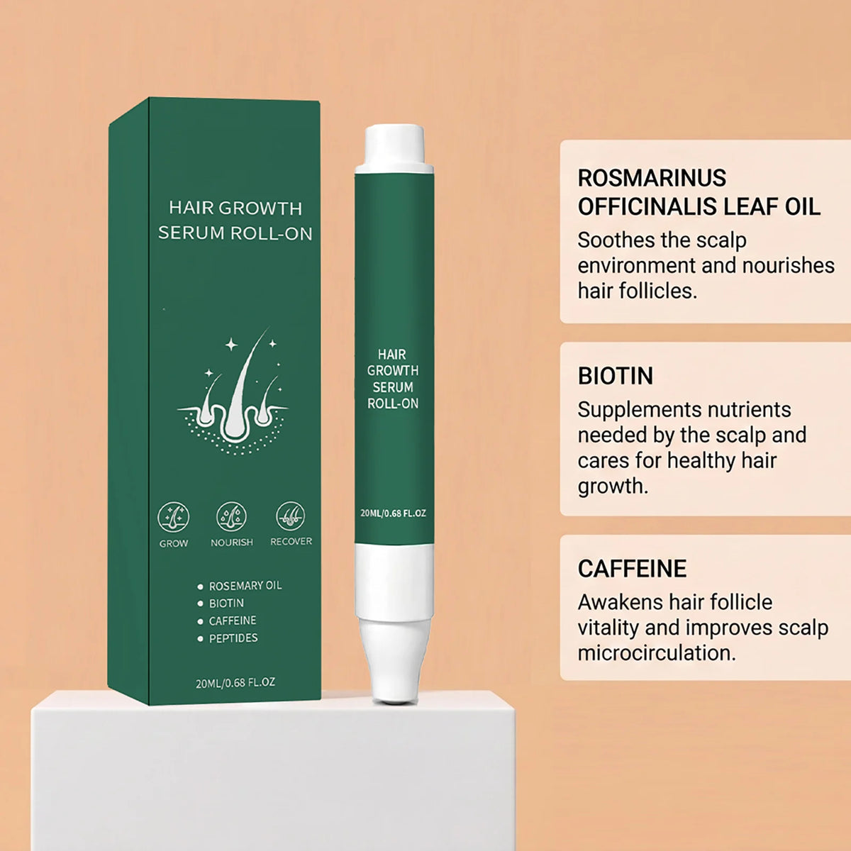 Rosemary Oil Hair Growth Serum Roll-On | Biotin & Caffeine 20ml Hair Growth Serum HIP