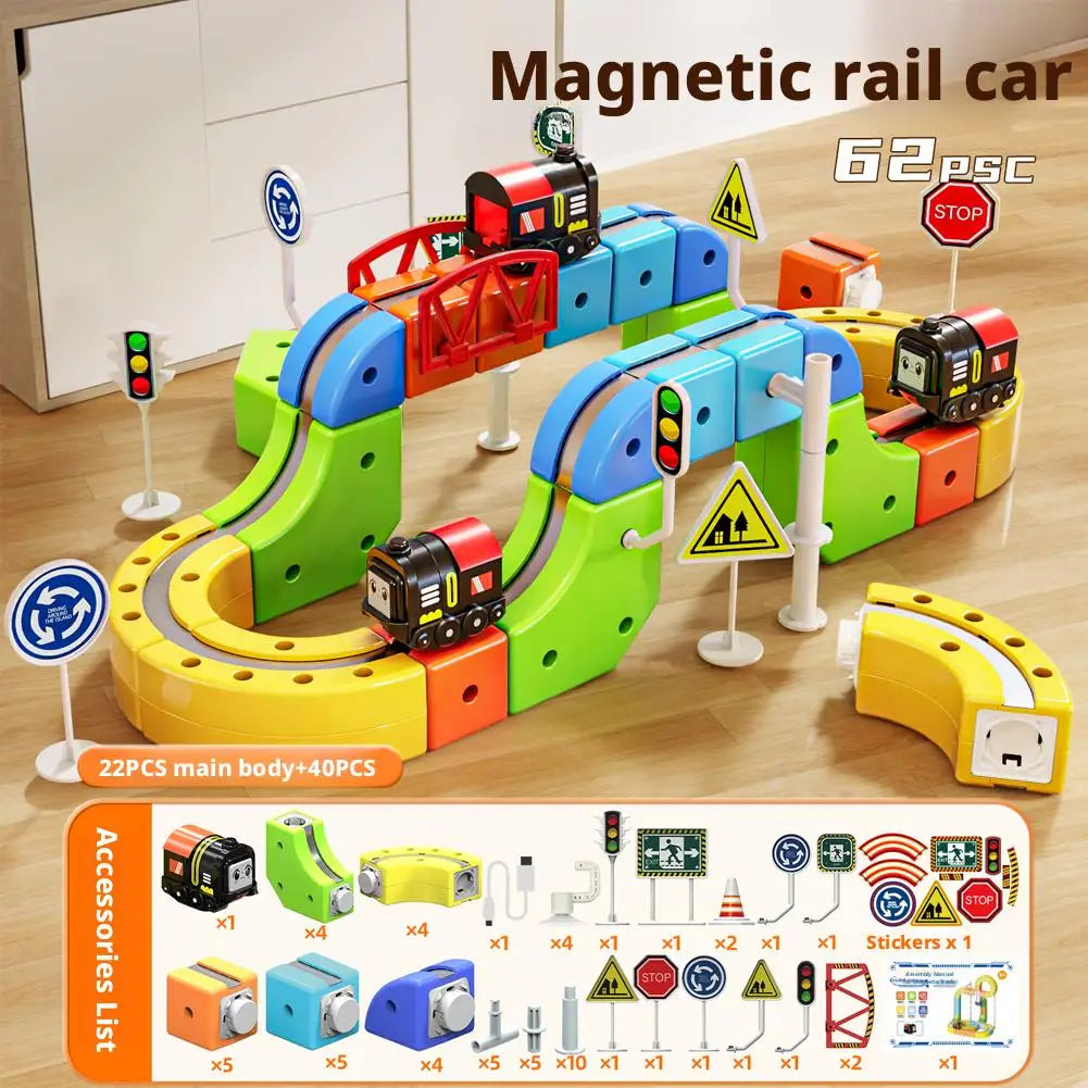 62/105/167PCS Magic Track Cube ChildrenS Educational High-Speed Rail Train Toy Boys And Girls Intellectual Diy Building Blocks HIP