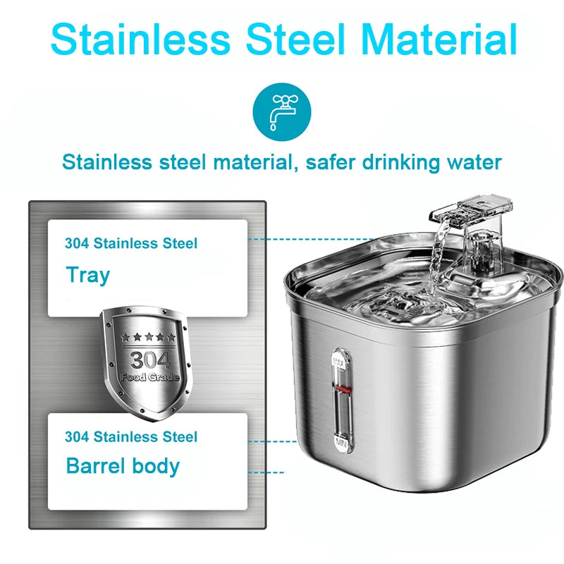 Cat Water Fountain Stainless Steel Pet Water Fountain for Cats Inside Filters&Ultra-Quiet Pump 2.2L/73oz Dog Pet Water Fountain HIP