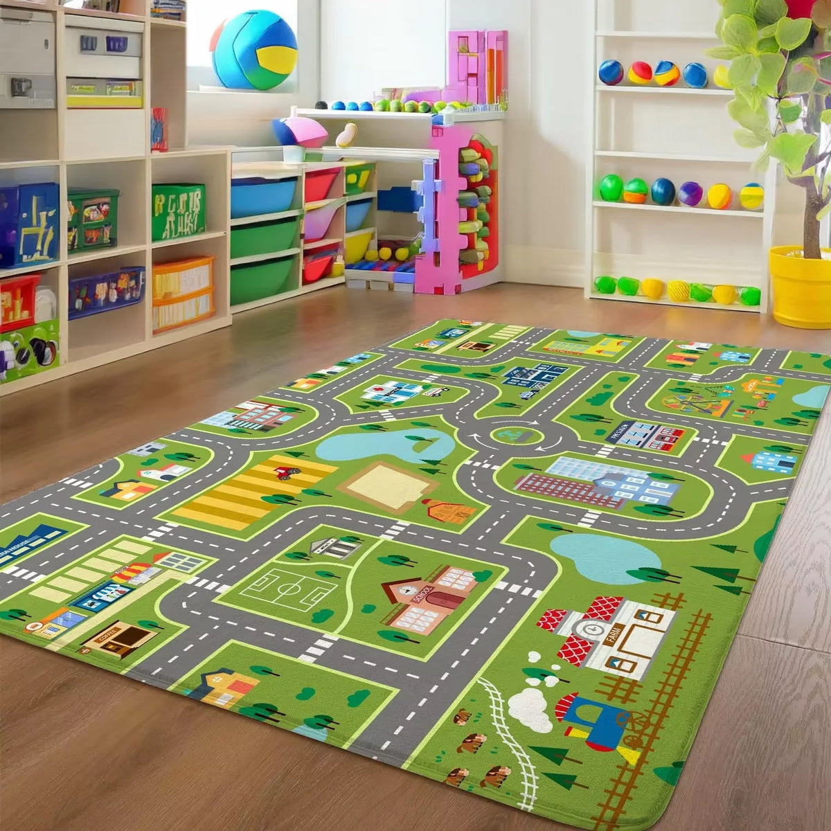 Educational City Map Kids Play Rug – Non-Slip Washable Carpet Kids Play Rug HIP