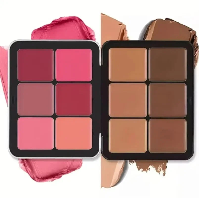 12-Color Iron Box Blusher Plate Multi-Color Cream Blush Plate Concealer Plate Contour and Highlighter Palette Makeup Blush Face HIP 12-2