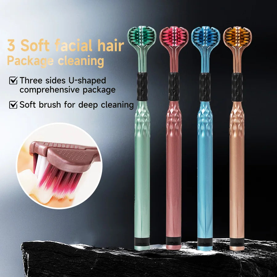 RUZOFO 3D Triple Head Toothbrush & Tongue Scraper – 2/4 Pack Manual Toothbrush HIP