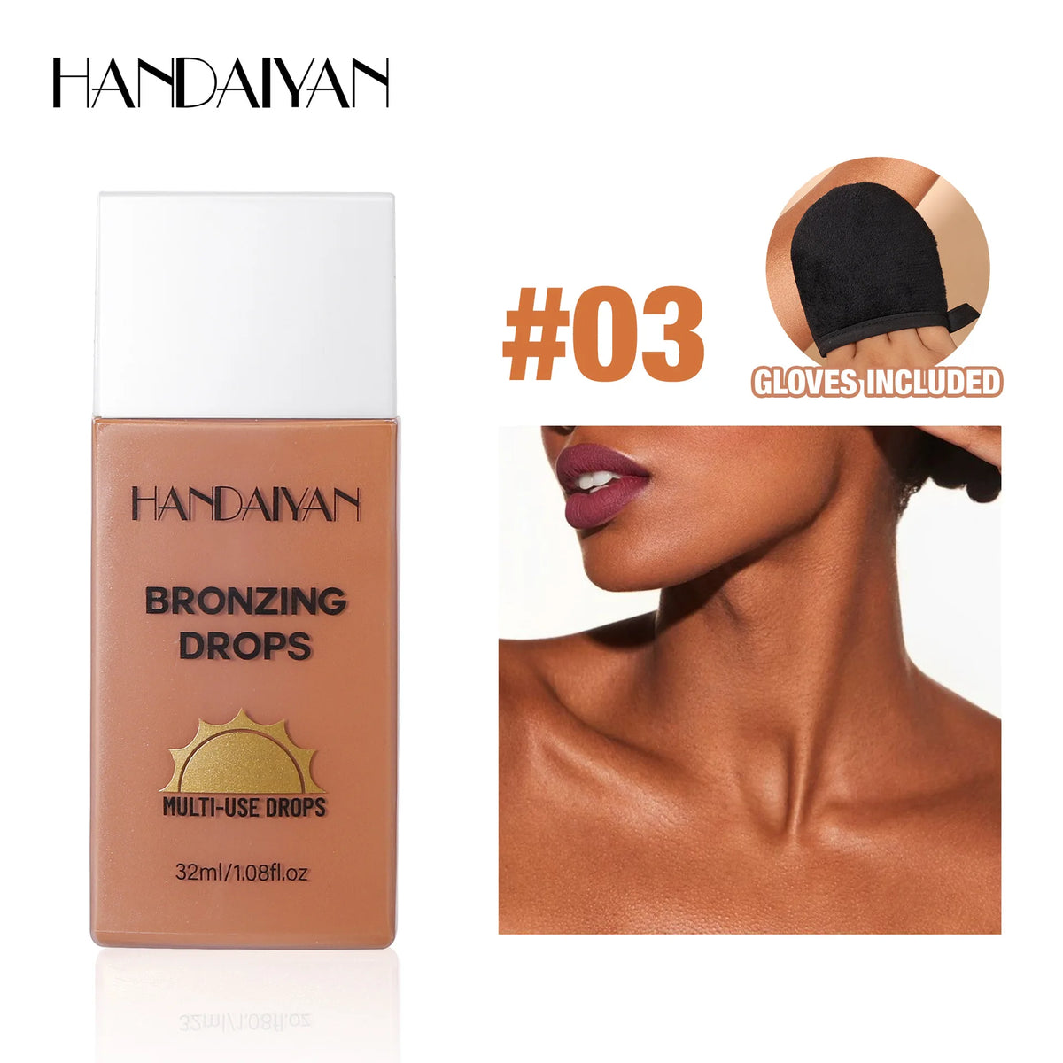Handaiyan Liquid Bronzer Matte Tanning Cream – Waterproof 32ml Liquid Body Bronzer HIP 03