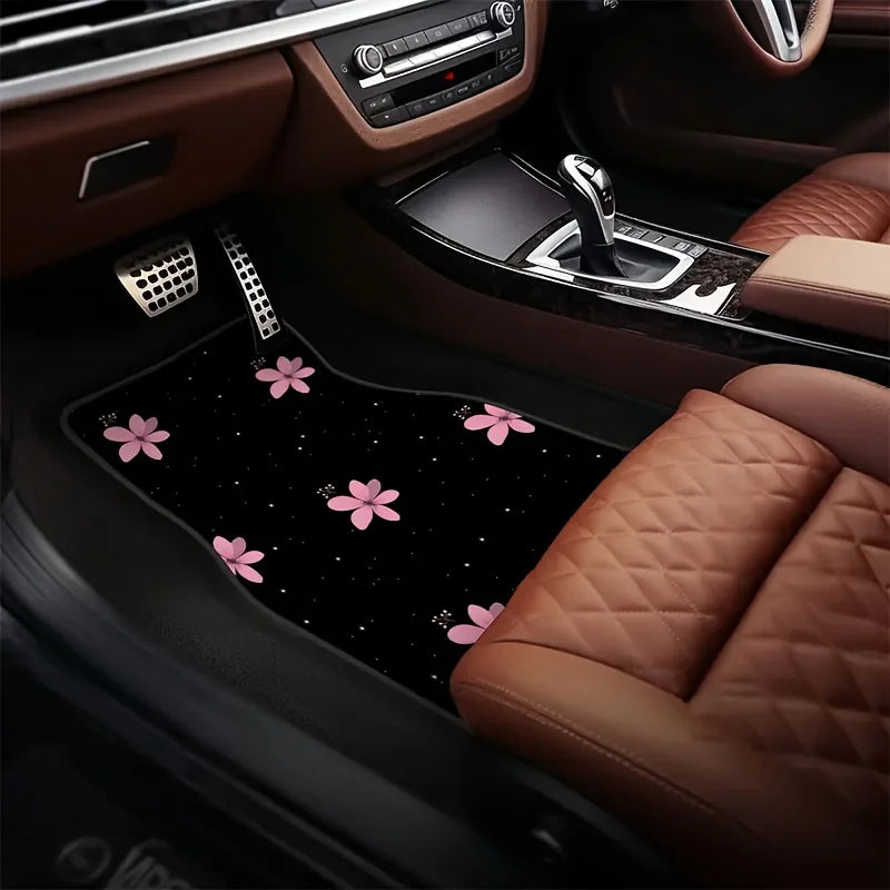 4-Piece Pink Flower Car Floor Mats – Easy Clean Gift Set Car Floor Mats HIP