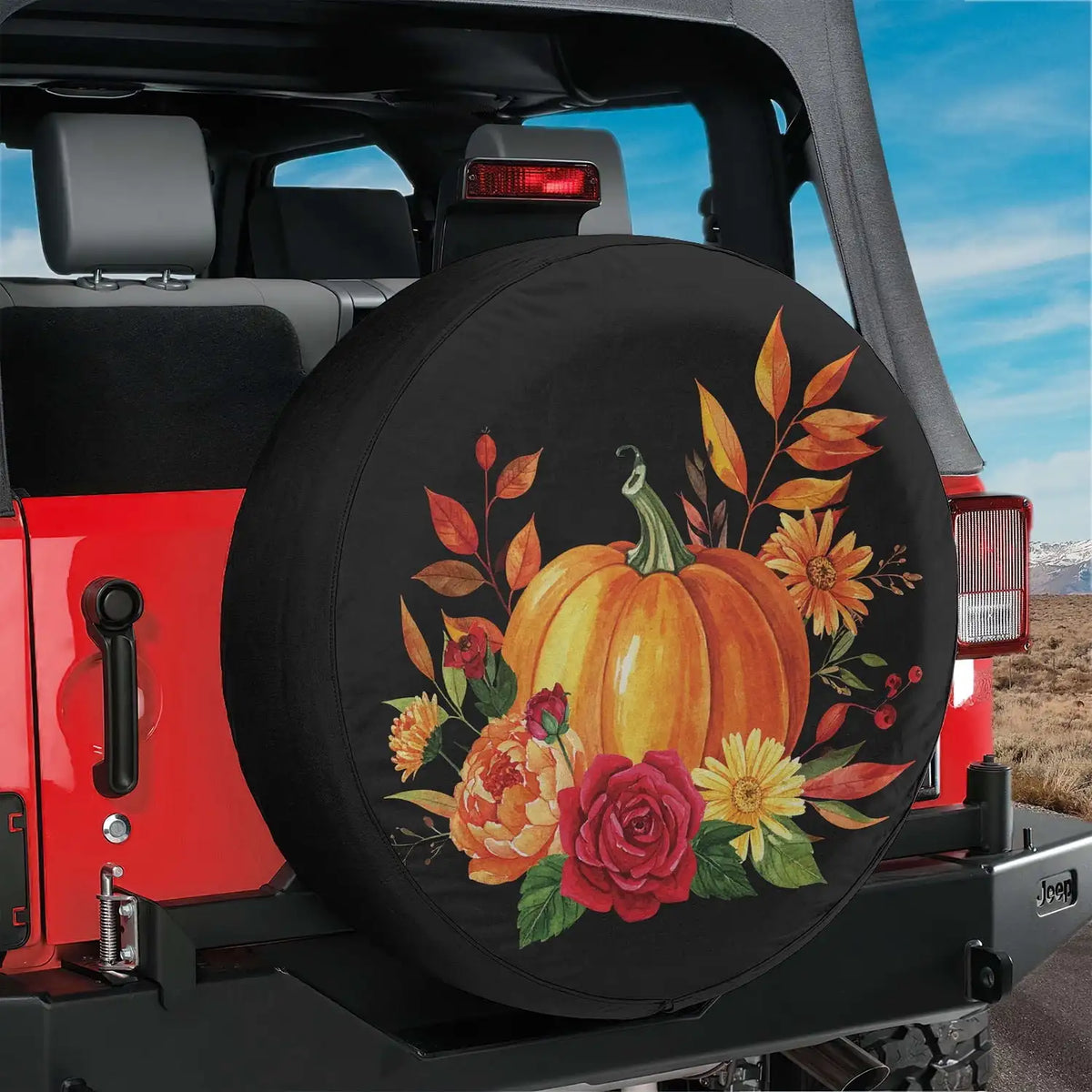 Halloween Pumpkin Floral Spare Tire Cover – Blue, No Camera Hole Spare Tire Cover HIP