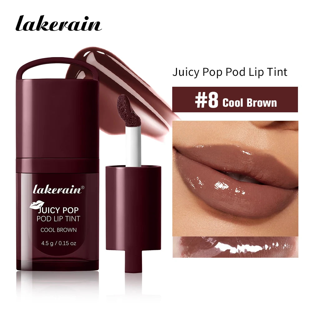 Waterproof Long Lasting JuicePop Lip Tint Box Nourishing Hydrating Lip Oil Gloss Lightweight Vivid Color Non-Sticky Lip Balm HIP 8Cool Brown