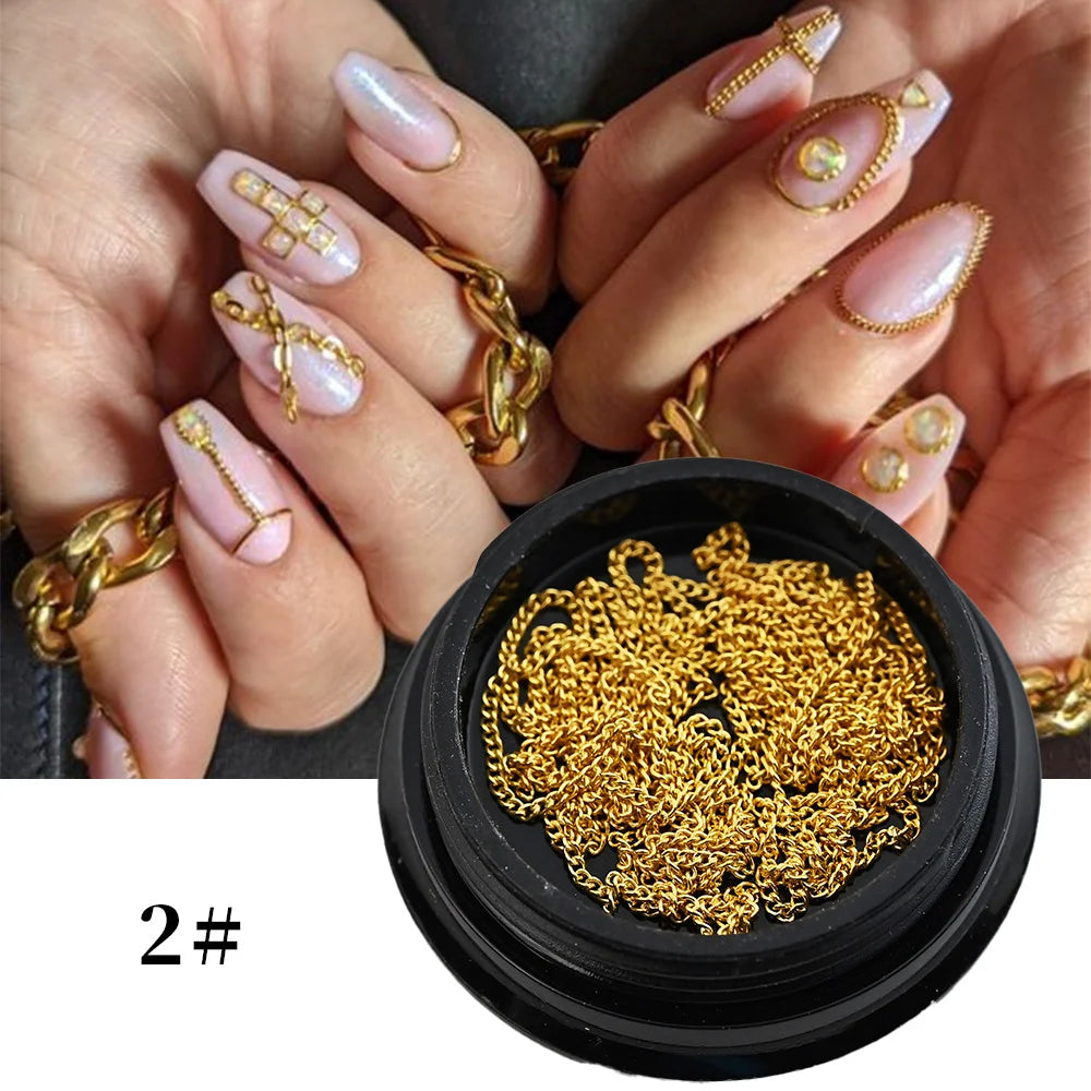 100cm Nail Bracelet Jewelry Metallic And Gold-Colored Chain For Retro Punk Style Nail Accessories Nail Decoration Fittings HIP 2
