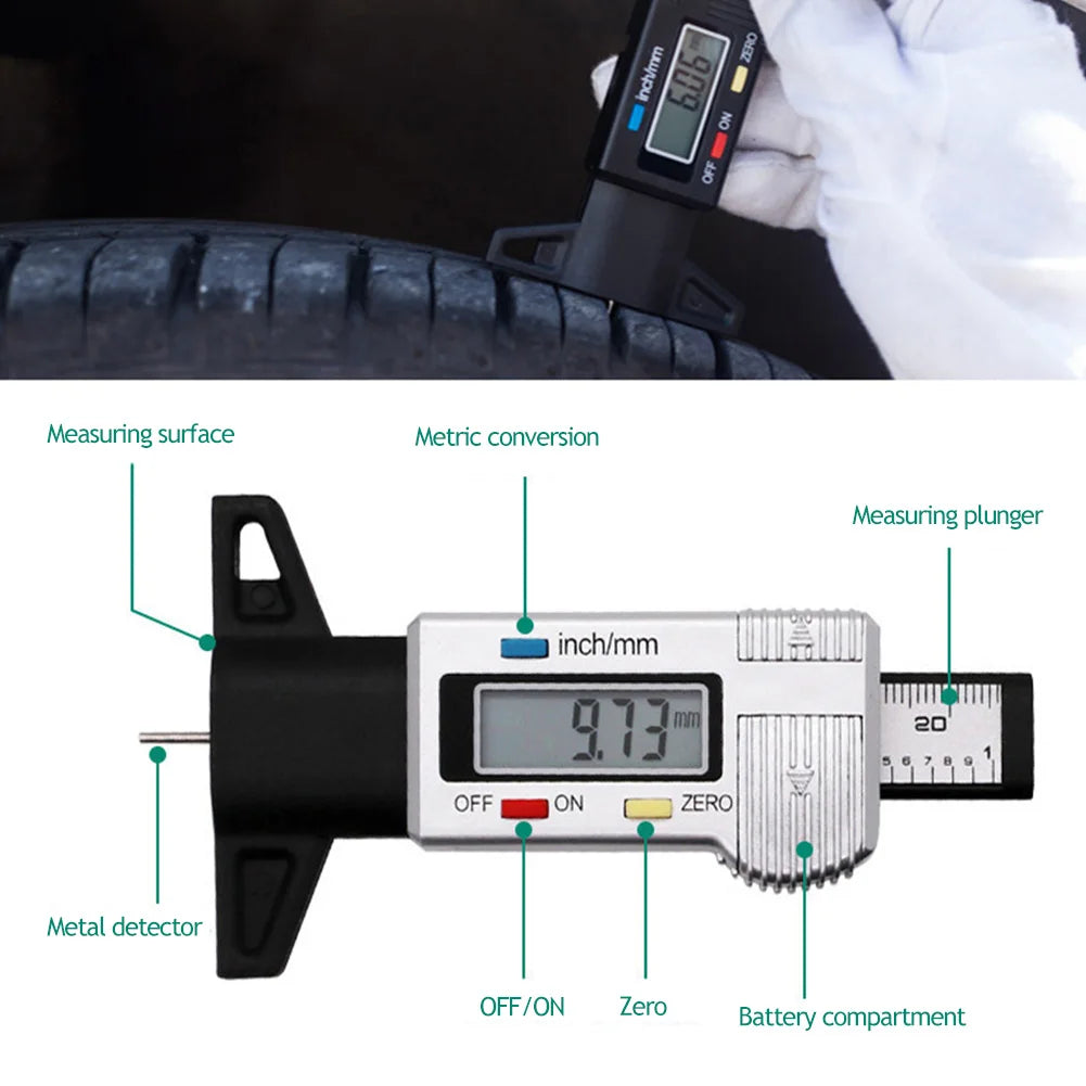 Digital Car Tyre Tire Tread Depth Gauge Meter Measurer Tool Caliper Thickness Gauges Tread Brake Pad Shoe Tire Monitoring System HIP
