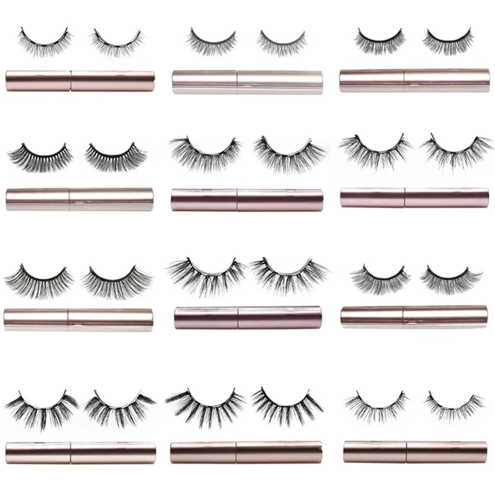 1 Pair Magnetic Eyelashes 3D Mink False Eyelash Magnetic Eyeliner Waterproof Long Lasting Fake Eyelash Tweezer Kit 18 Styles HIP
