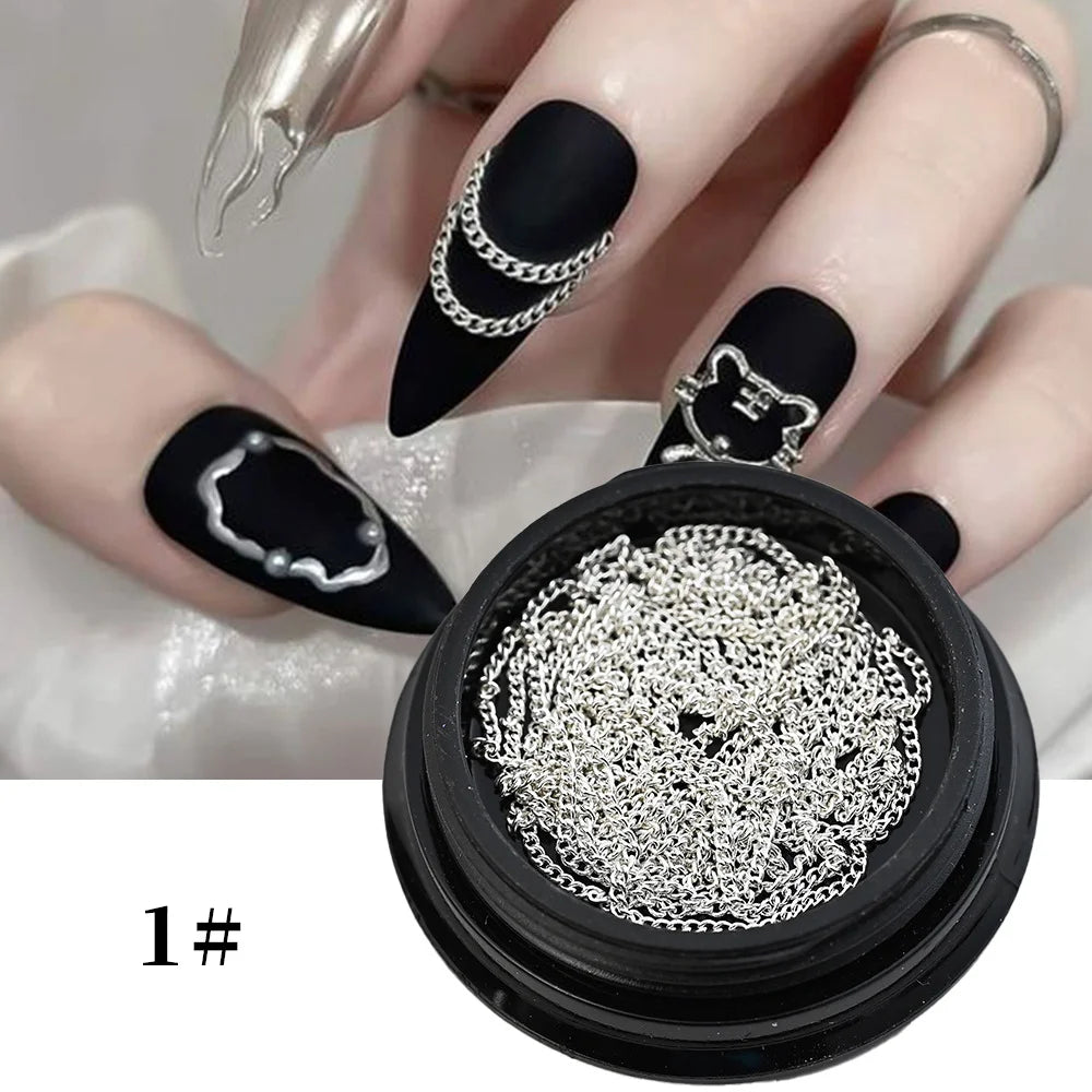 100cm Long Luxury Crystal Chain Nail Charms 1.5/2mm Shinying Clear/AB Diamond Nail Art Metal Steel French Manicure Crystal HIP 1