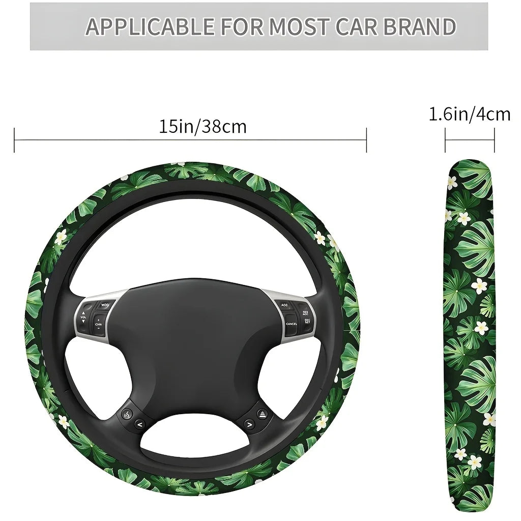 Tropical Leaf & Flower Car Steering Wheel Cover – Soft Grip Steering Wheel Cover HIP