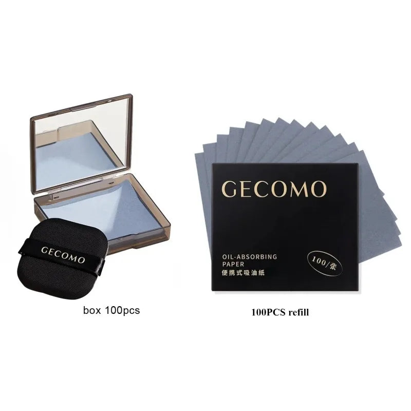 100-Sheet Bamboo Charcoal Oil Blotting Papers with Mirror Case Oil Blotting Sheets HIP C543-A B