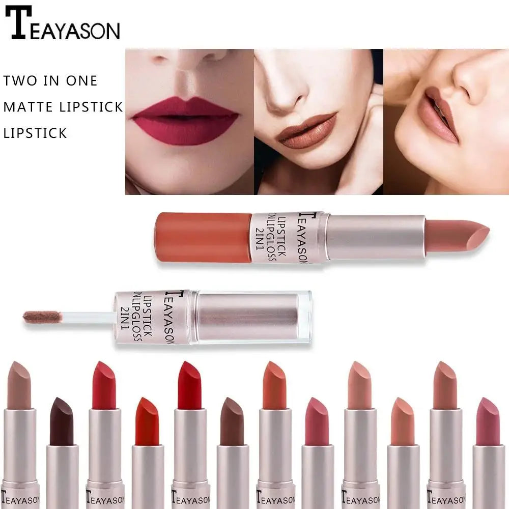TEAYASON 2-in-1 Matte Liquid Lipstick & Lip Gloss – 12 Shades Liquid Lipstick HIP