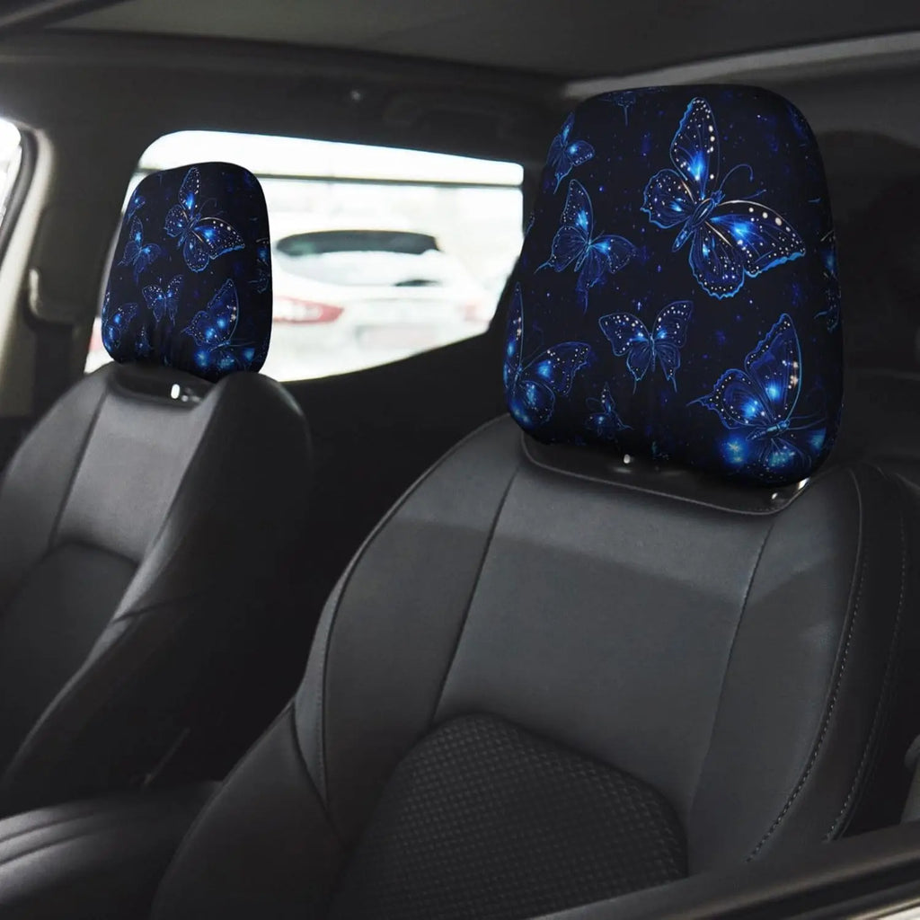 2-Pack Neon Blue Butterfly Car Headrest Covers | Universal Fit Car Headrest Cover HIP