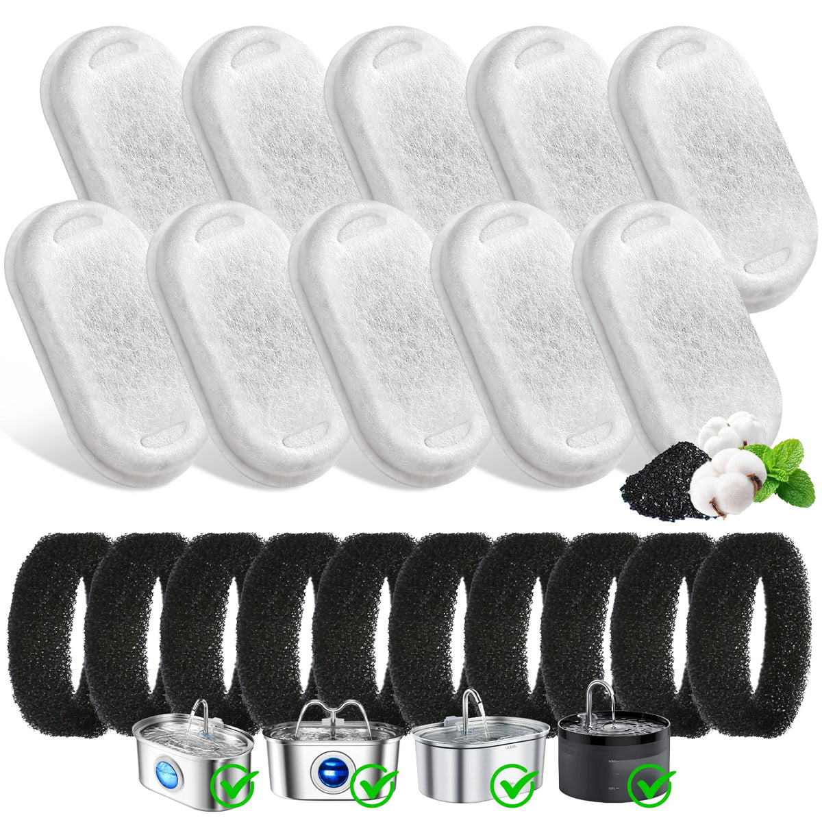 Pack of 8/12 Pet Water Fountain Filters Cat Dog Replacement Activated Carbon Filter Multiple Filtration Fit for 1.6L/2L/2.4L/3L HIP 10pcs D