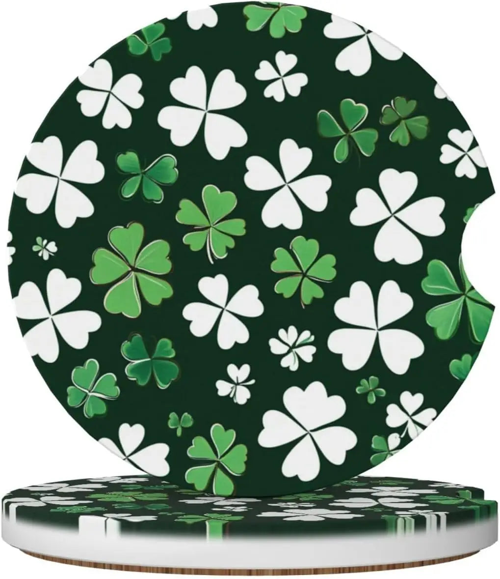 St. Patrick's Day Ceramic Car Coasters – 2pc Cup Holder Set Car Cup Holder Coasters HIP 2 Other