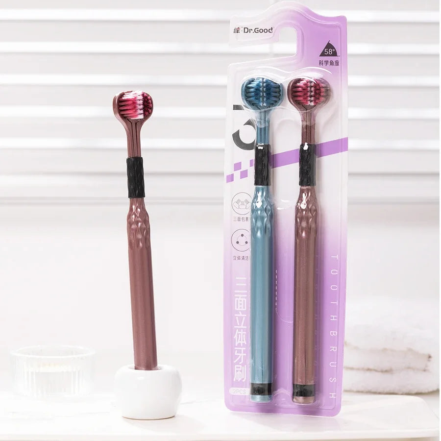 RUZOFO 3D Triple Head Toothbrush & Tongue Scraper – 2/4 Pack Manual Toothbrush HIP
