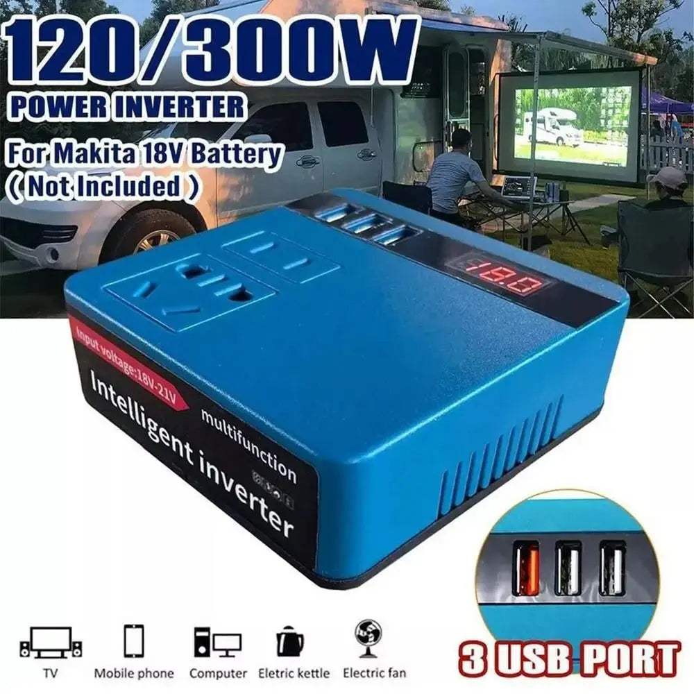 120W Battery Inverter 18V–20V DC to 220V AC + USB QC3.0 Power Inverter HIP