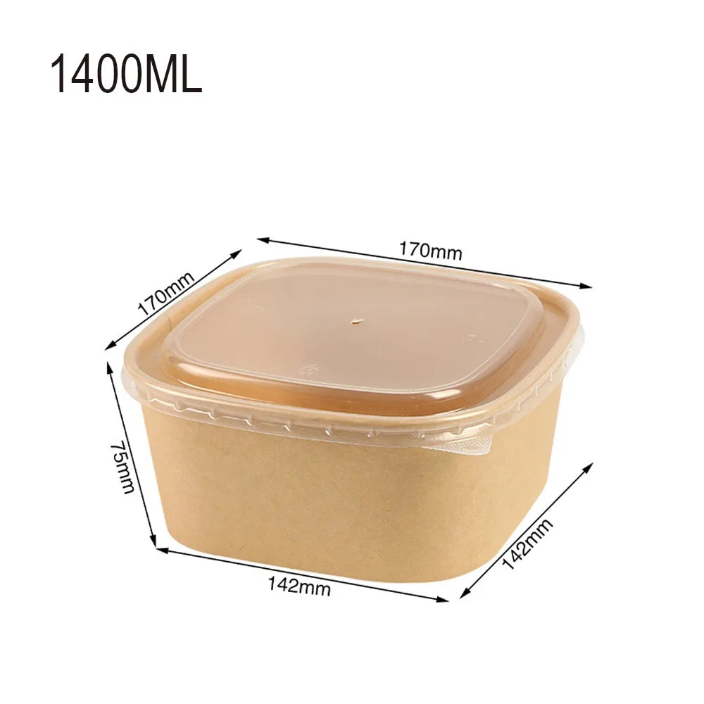 10-Pack Kraft Paper Lunch Boxes with Lids | Leakproof Bento Disposable Lunch Box HIP 1400ML