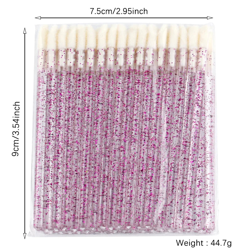 YSDO 50pcs Glitter Lip Gloss Brush Crystal Lipstick Applicators Eyelash Extension Cleaning Brushes Cleaner Makeup Tools Cosmetic HIP 50pcs-crystal-purple
