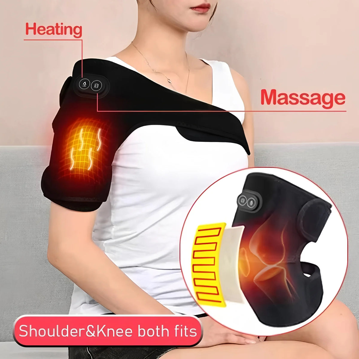 Heated Vibrating Knee Massage Pad – LED Display & Rechargeable Knee Massage Pad HIP black