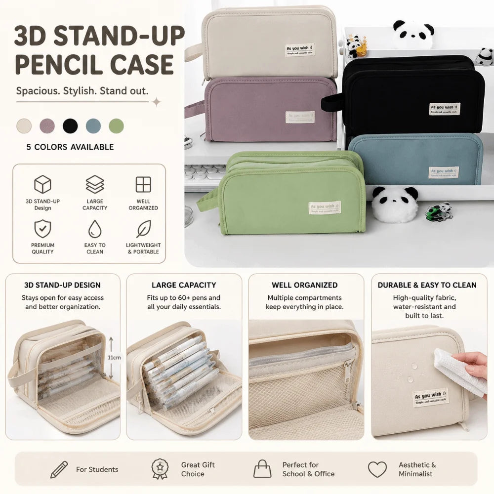 Large Capacity Pencil Case Zipper Stationery Organizer Bag Pencil Case Organizer HIP