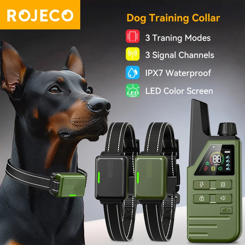 ROJECO Electric Dog Training Collar Remote Control Pet Puppy Dog Bark Stop Collar Waterproof Rechargeable Anti Barking Device HIP