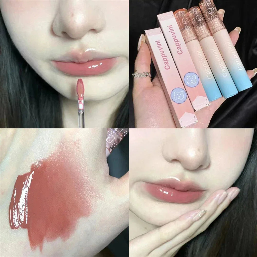 Water Mirror Lip Glaze Lipstick Non-stick Cup Lasting Moisturizing Lipgloss Colorful Women Lip Oil Silky Lip Tint Makeup Tool HIP