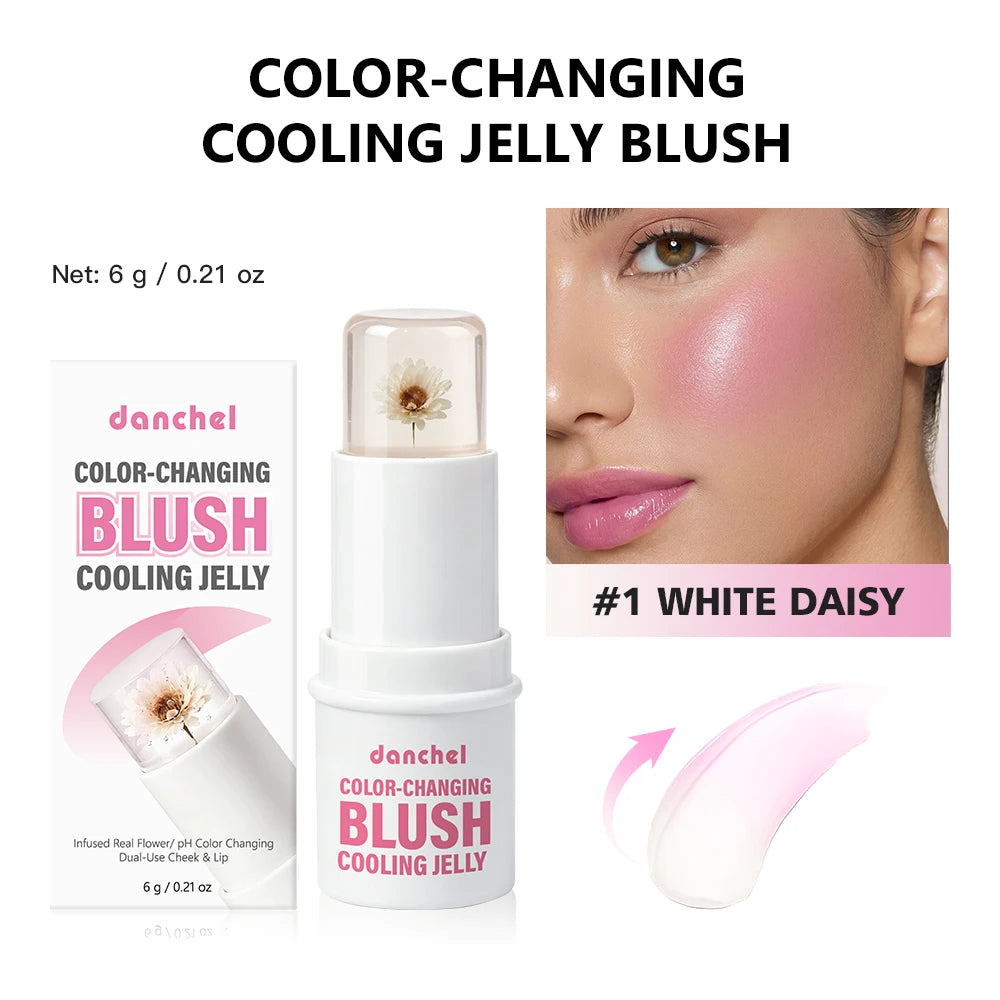 Color Changing Jelly Blush Danchel Magic Cooling Gel Blush Dual Temp & pH Adaptive Floral Extract Hydrating Blush Stick Moisturi HIP 1White Daisy