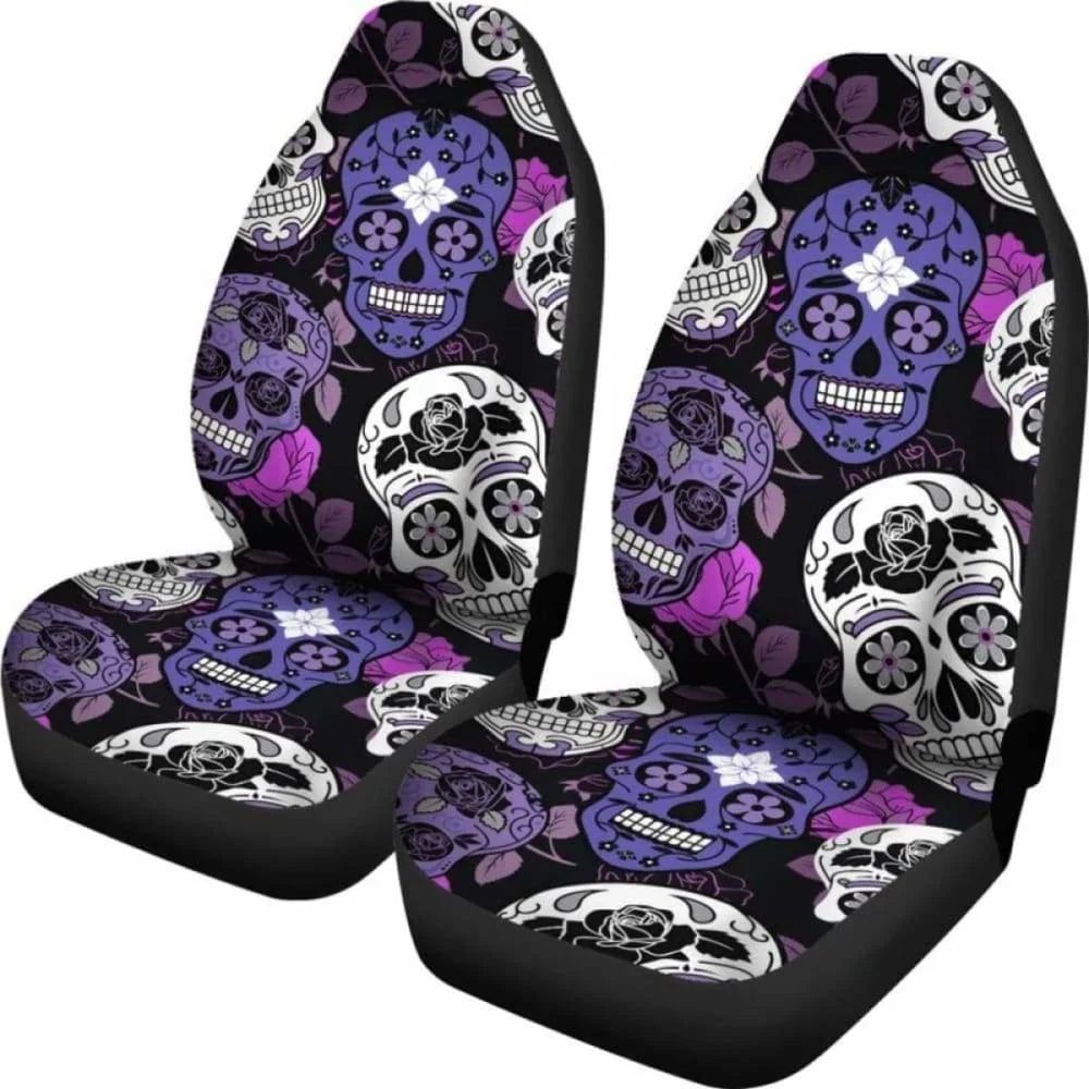 Sugar Skulls Purple Car Seat Covers Pack of 2 – Universal Fit Car Seat Covers HIP